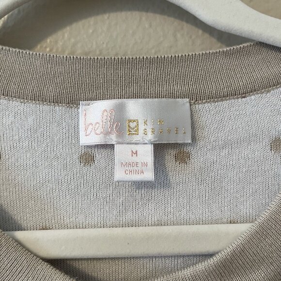 Belle Kim Gravel Women’s Cardigan M Beige Polka Dot Coquette Girl classic Preppy - Picture 2 of 7